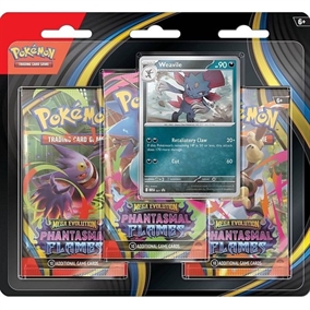 Pokémon TCG Phantasmal Flames 3‑Pack Blister med foil Weavile promo‑kort og tre booster‑packs